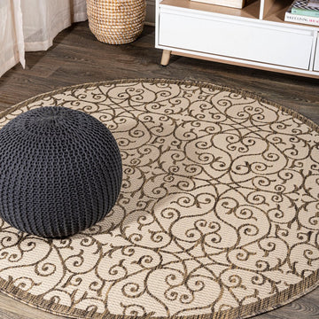 Madrid Vintage Filigree Textured Weave Indoor/outdoor Round Rug